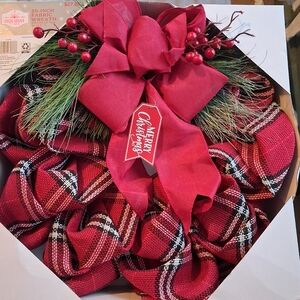 Holiday Time Red Plaid Wreath with Green Accents